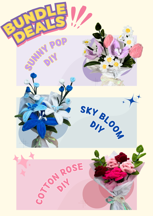 DIY Flower Bundle – Sky Bloom, Sunny Pop & Cotton Rose (Digital products)